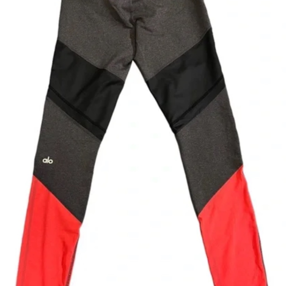 Alo Yoga Sheila Color Block Leggings Gray Black Coral Mesh Medium - Picture 12 of 15